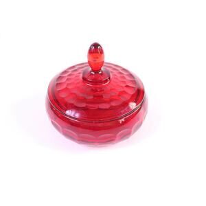 Vintage Viking Glass Georgian Ruby Red Honeycomb Candy Dish And Lid 6" Diameter